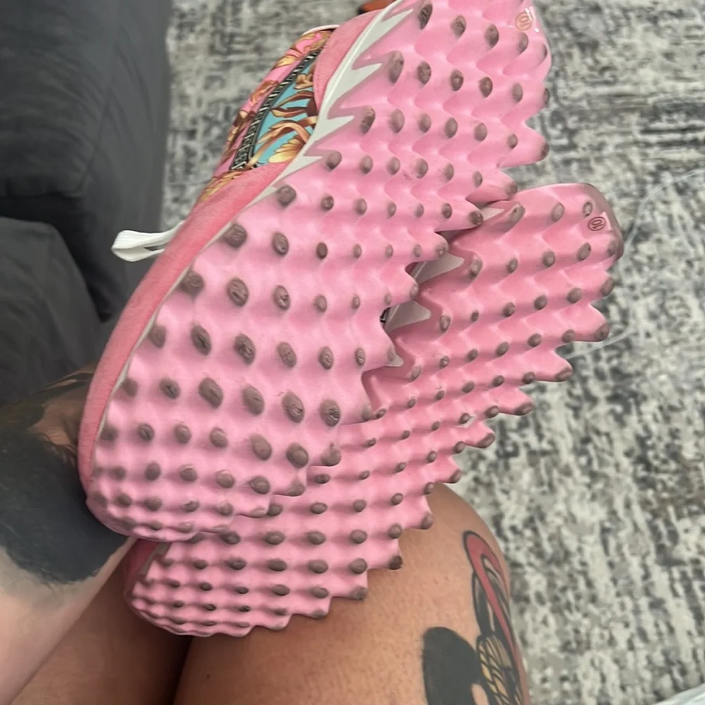 Fashion Nova Pink and Light Blue Baroque Platform Sneakers